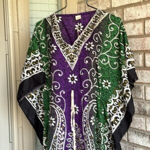 NWT free size green purple white floral moo moo caftan